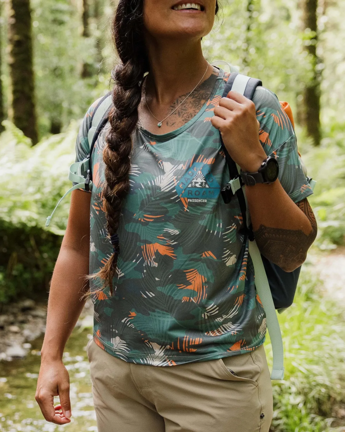 T-Shirts & Tank Tops|Tops|Passenger Chakra Tie Back Active Recycled T-Shirt - Palm Camo Deep Sea PalmCamoDeepSea
