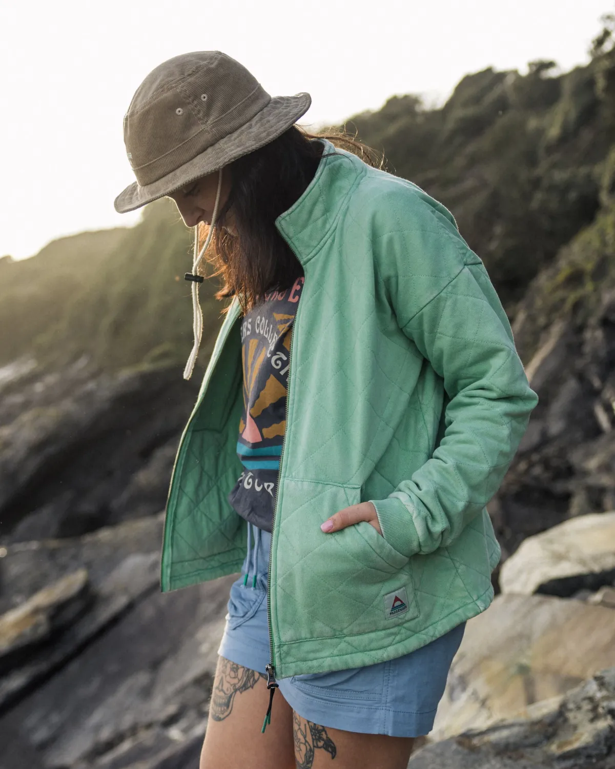 Hoodies & Sweatshirts|Passenger Clementine Quilted Full Zip - Green Spruce GreenSpruce