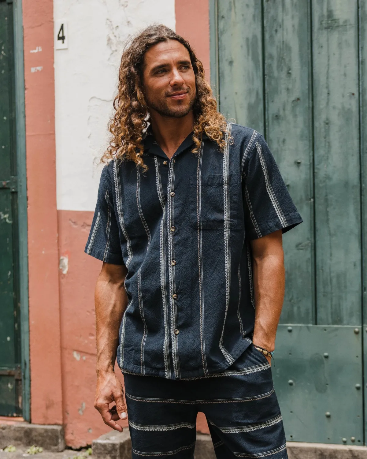 Shirts|Shirts|Passenger Cove Organic Cotton Short Sleeve Shirt - Deep Navy Jacquard Stripe DeepNavyJacquardStripe