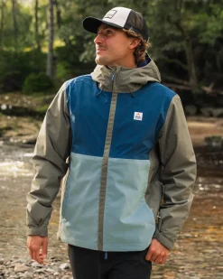 Jackets|Outdoor Active|Passenger Downpour Recycled Waterproof Jacket - Tidal Blue/Arctic/Dusty Olive TidalBlue/Arctic/DustyOlive