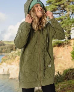 Hoodies|Hoodies & Sweatshirts|Passenger Getaway Recycled Quilted Full Zip Hoodie - Khaki Green KhakiGreen