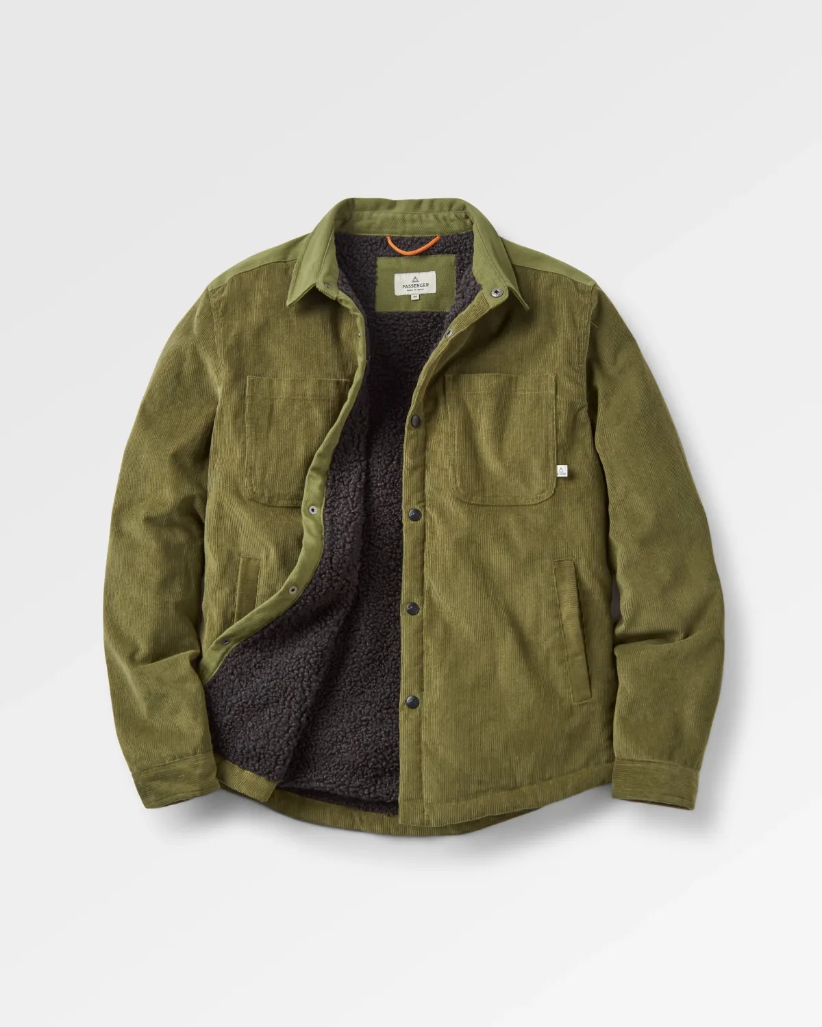Shirts|Overshirts|Passenger Kodiak 2.0 Sherpa Lined Cord Shirt Jacket - Khaki Green KhakiGreen