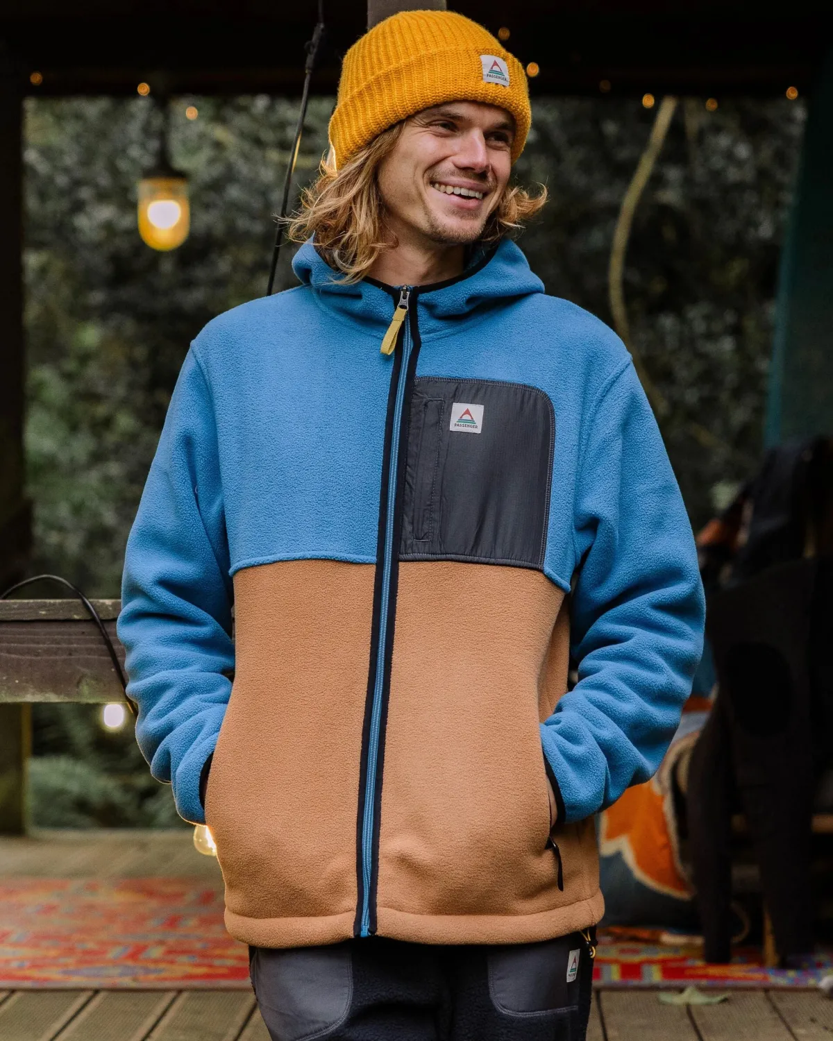 Fleece|Passenger Loch Hooded Recycled Polar Fleece - Toffee/Blue Steel Toffee/BlueSteel