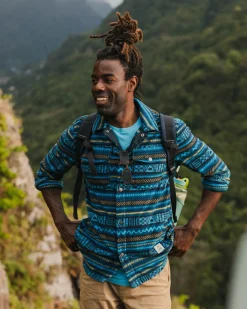 Shirts|Shirts|Passenger Maple Polar Recycled Fleece Shirt - Patchwork Stripe Tidal Blue PatchworkStripeTidalBlue