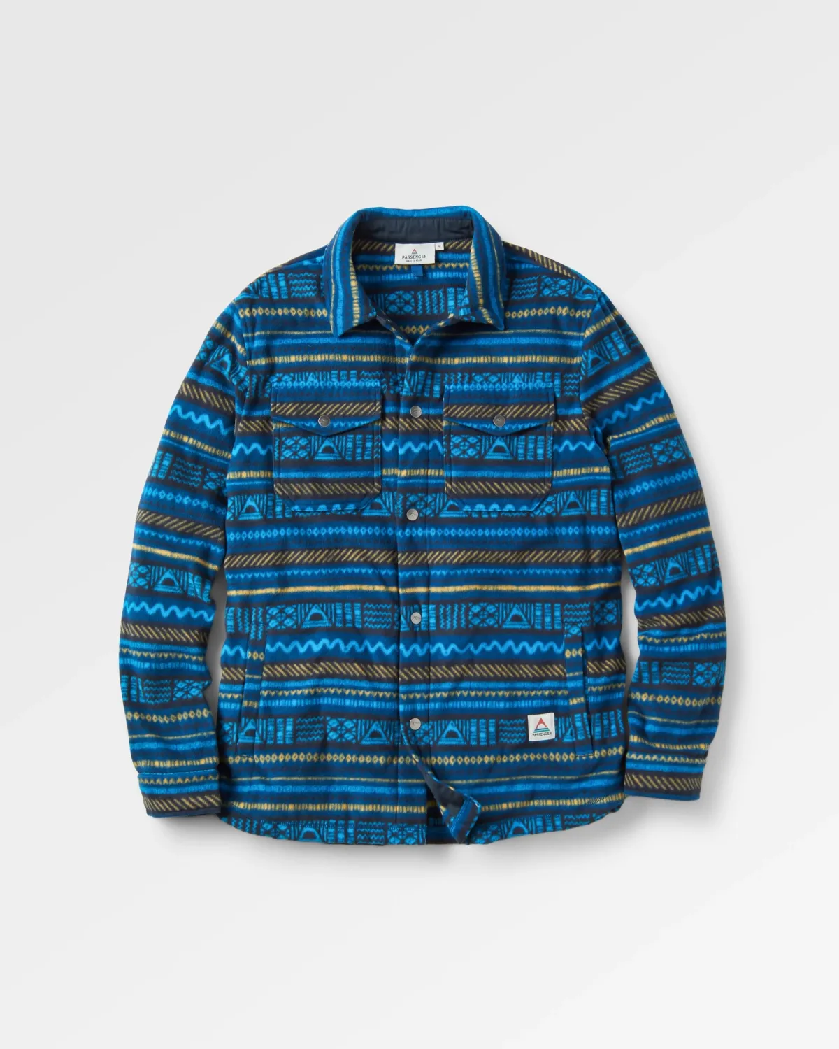 Shirts|Shirts|Passenger Maple Polar Recycled Fleece Shirt - Patchwork Stripe Tidal Blue PatchworkStripeTidalBlue