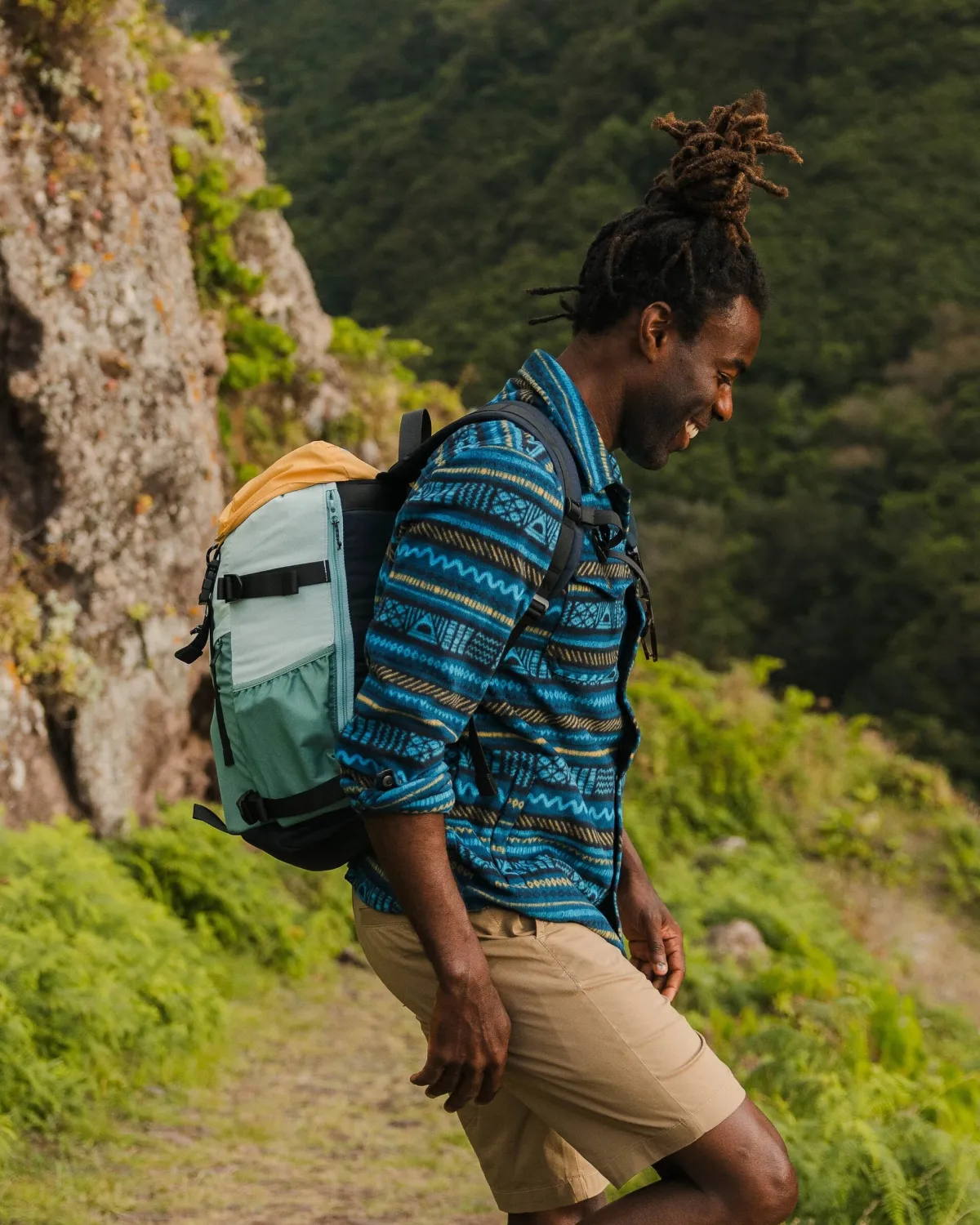 Shirts|Shirts|Passenger Maple Polar Recycled Fleece Shirt - Patchwork Stripe Tidal Blue PatchworkStripeTidalBlue