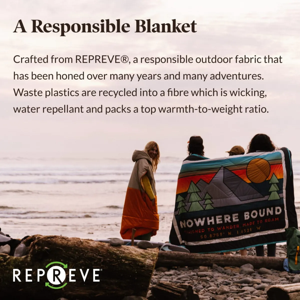 Blankets|Blankets|Passenger Nomadic Recycled Sherpa Blanket - Black 'Nowhere Bound' Print Black'NowhereBound'Print