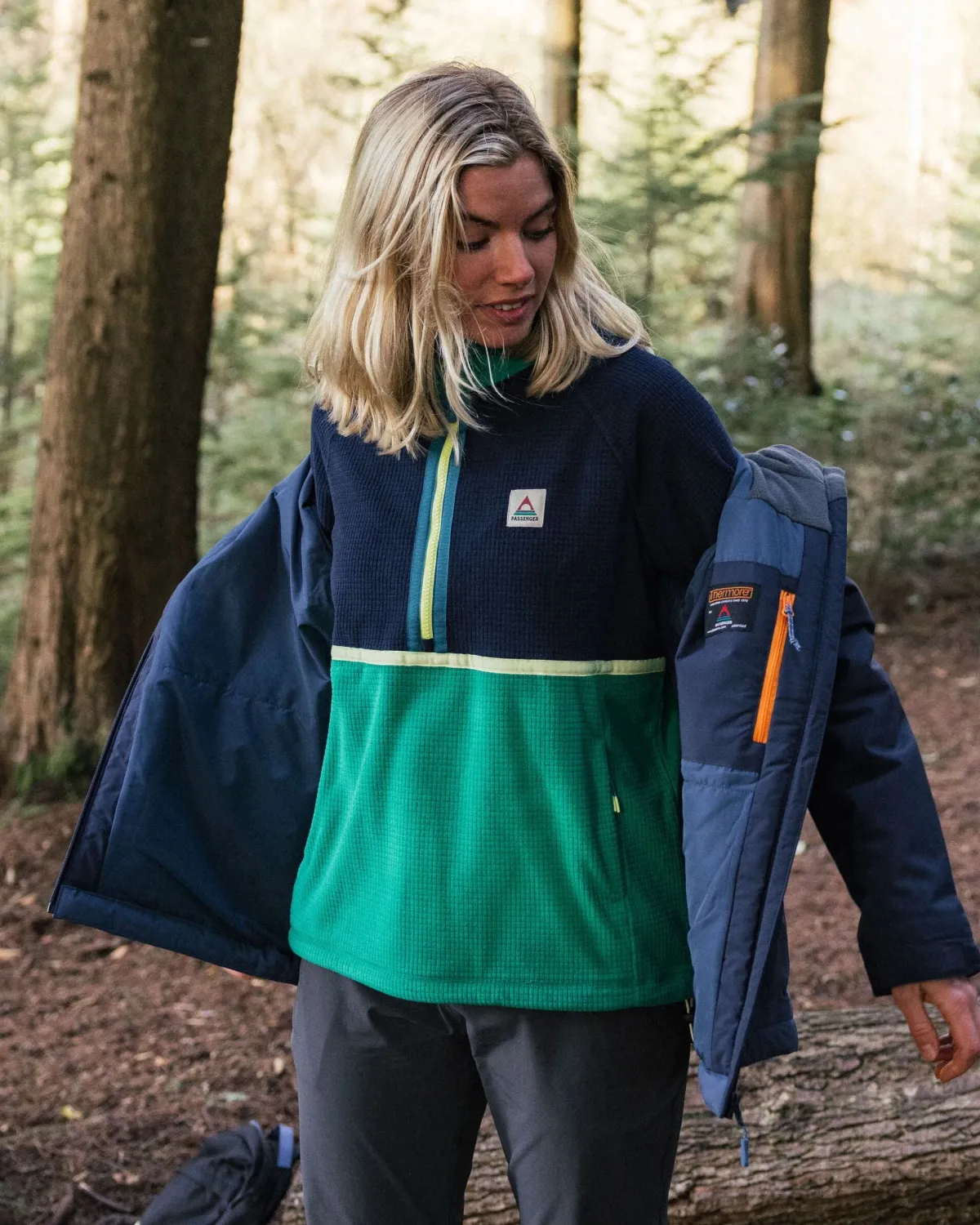 Outdoor Active|Passenger Off Trail Recycled Grid Polar Fleece - Rich Navy/Green Lake RichNavy/GreenLake