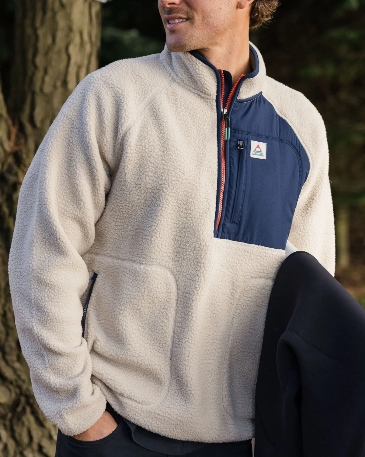 Fleece|Fleece|Passenger Offgrid 2.0 Half Zip Recycled Sherpa Fleece - Oatmeal/Navy Oatmeal/Navy