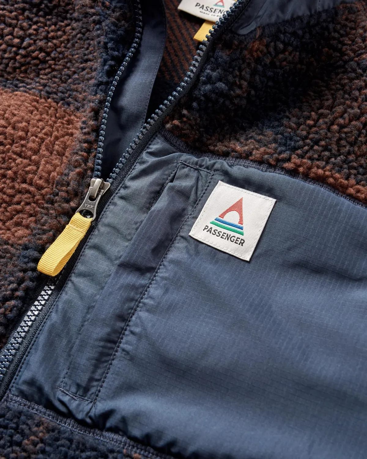 Fleece|Fleece|Passenger Offroad Recycled Sherpa Half Zip Fleece - Chestnut/Deep Navy Check Chestnut/DeepNavyCheck