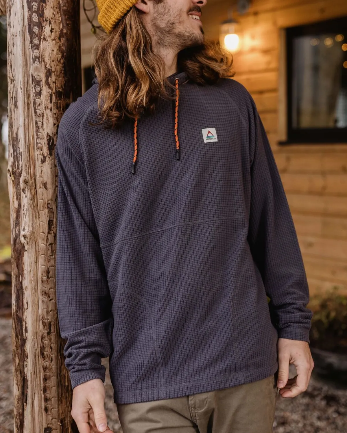 Fleece|Fleece|Passenger Point Recycled Grid Polar Fleece Hoodie - Charcoal