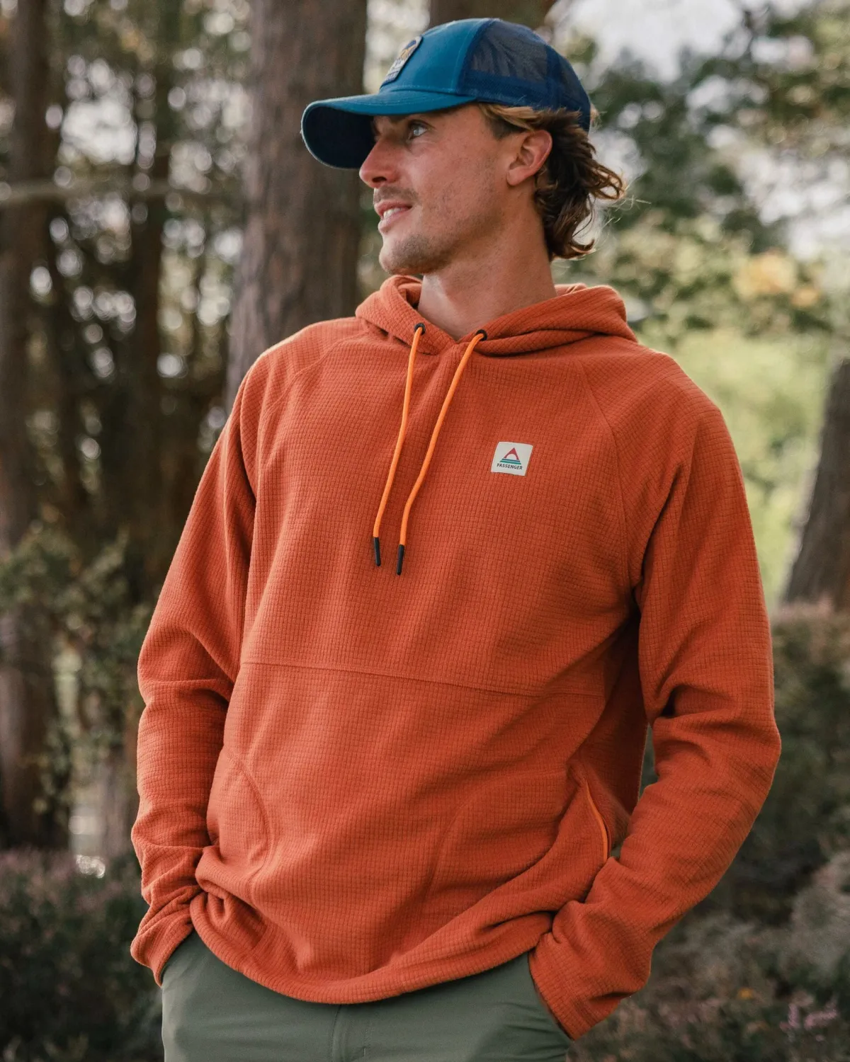 Tops|Hoodies|Passenger Point Recycled Grid Polar Fleece Hoodie - Baked Clay BakedClay