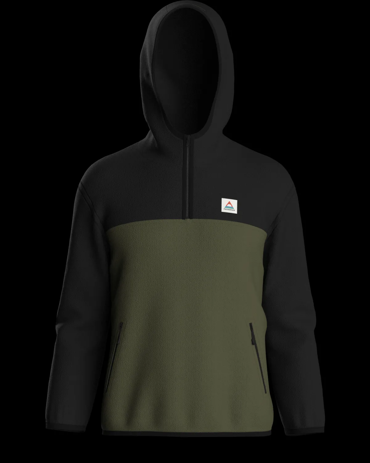 Fleece|Fleece|Passenger Set Off Recycled Polar Hooded Fleece - Black/Khaki Green Black/KhakiGreen