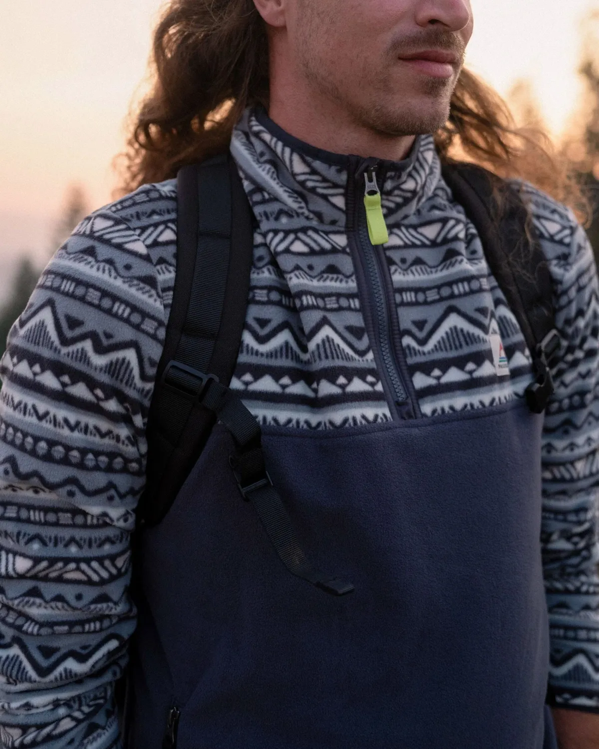 Fleece|Fleece|Passenger Set Off Recycled Polar Quarter Zip Fleece - Mountain Geo Stormy Sea MountainGeoStormySea