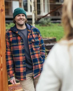 Shirts|Shirts|Passenger Sherwood Check Hooded Shirt Jacket - Rich Navy/Burnt Orange RichNavy/BurntOrange
