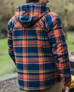 Shirts|Shirts|Passenger Sherwood Check Hooded Shirt Jacket - Rich Navy/Burnt Orange RichNavy/BurntOrange