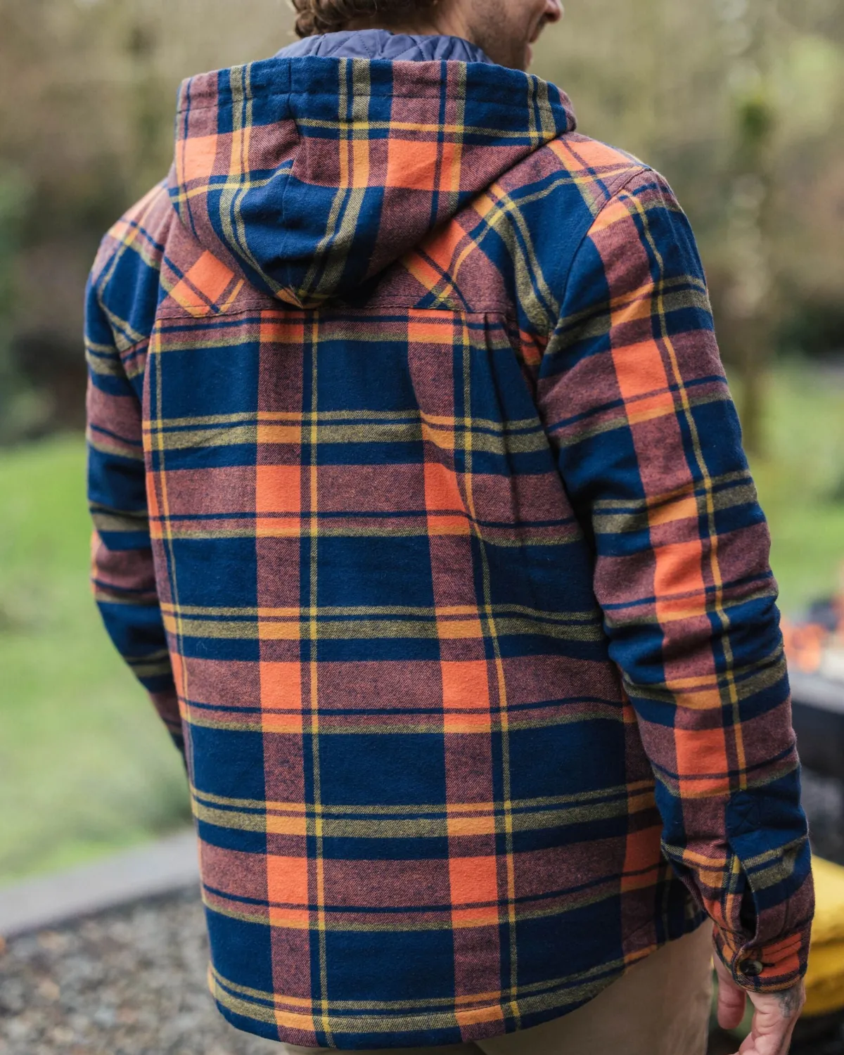Shirts|Shirts|Passenger Sherwood Check Hooded Shirt Jacket - Rich Navy/Burnt Orange RichNavy/BurntOrange