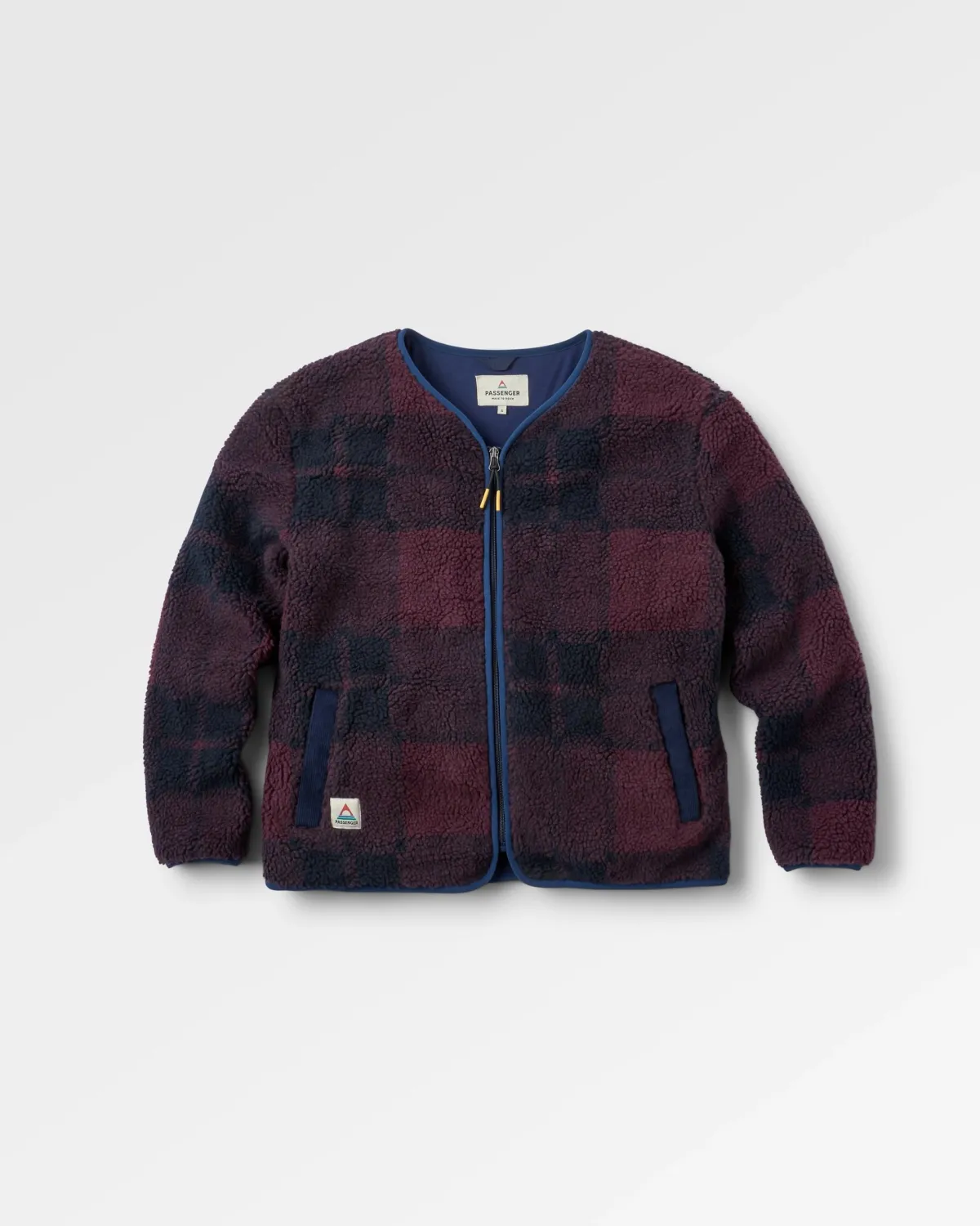 Fleece|Fleece|Passenger Tawny Recycled Deep-Pile Sherpa Jacket - Deep Plum/Deep Navy Check DeepPlum/DeepNavyCheck