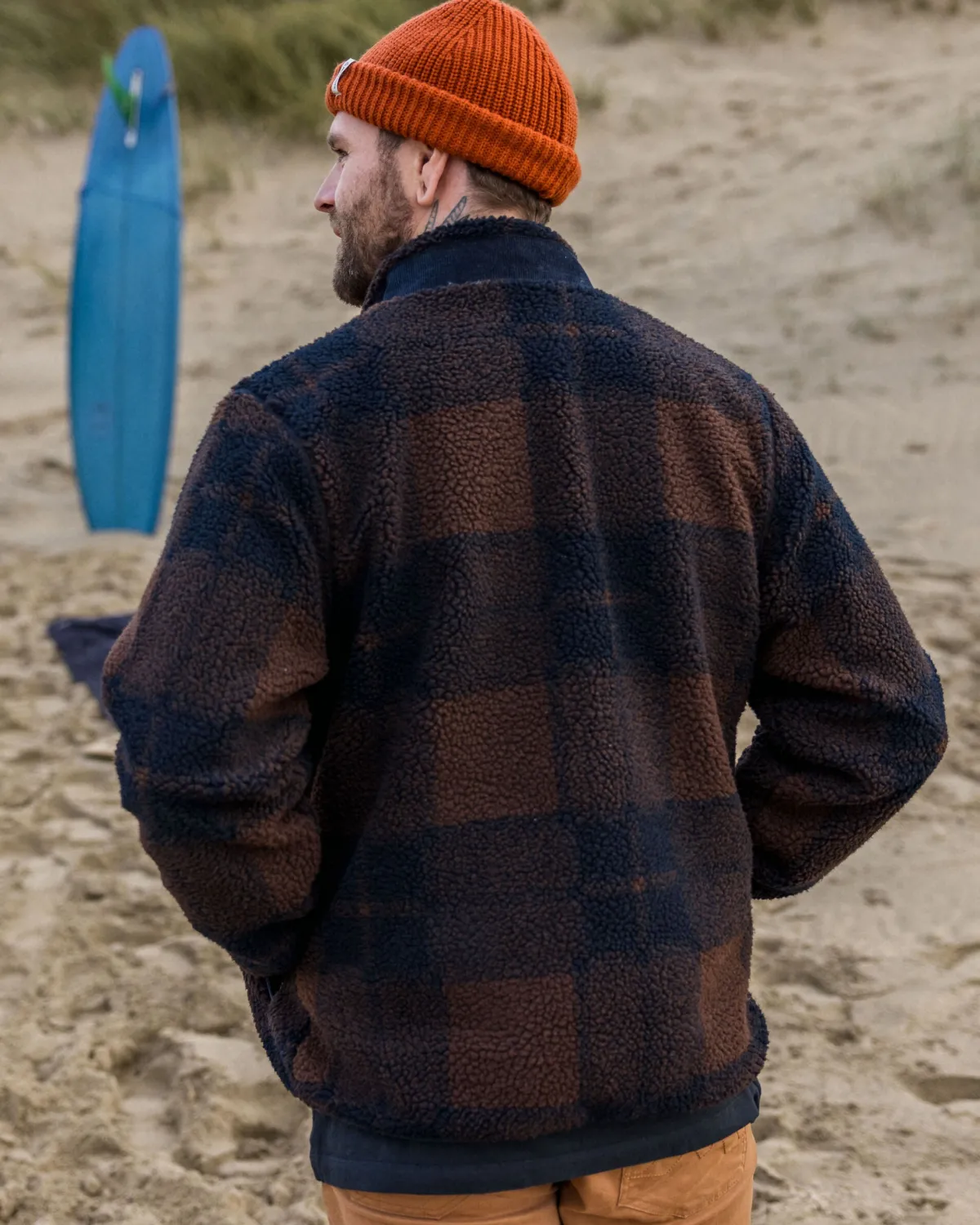 Fleece|Fleece|Passenger Trekker Recycled Deep-Pile Sherpa Fleece - Chestnut/Deep Navy Check Chestnut/DeepNavyCheck