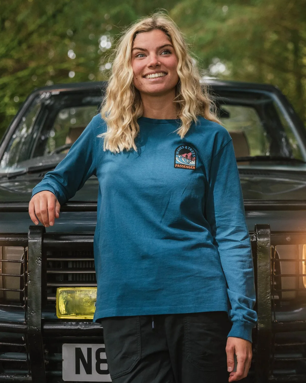 T-Shirts & Tank Tops|Passenger Waves u0026 Trees Recycled Cotton Long Sleeve T-Shirt - Tidal Blue TidalBlue