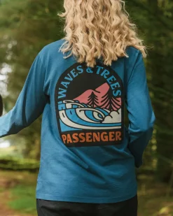 T-Shirts & Tank Tops|Passenger Waves u0026 Trees Recycled Cotton Long Sleeve T-Shirt - Tidal Blue TidalBlue