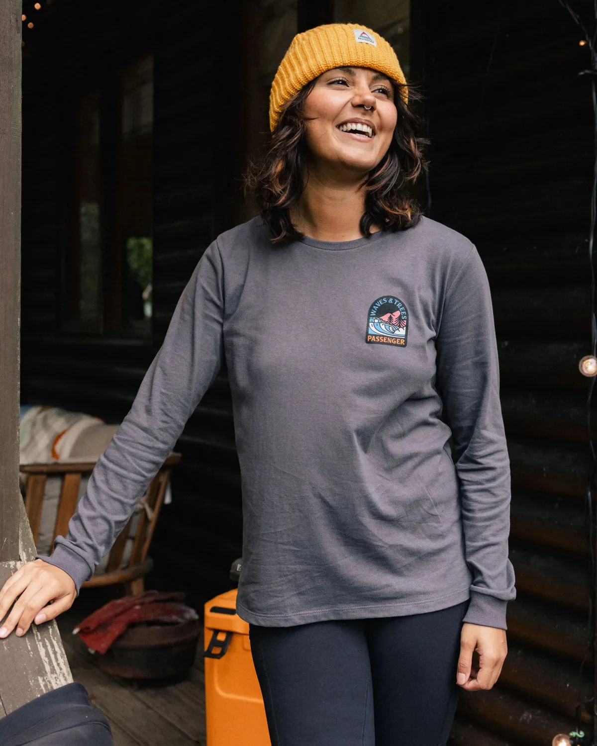 T-Shirts & Tank Tops|Passenger Waves u0026 Trees Recycled Long Sleeve T-Shirt - Charcoal