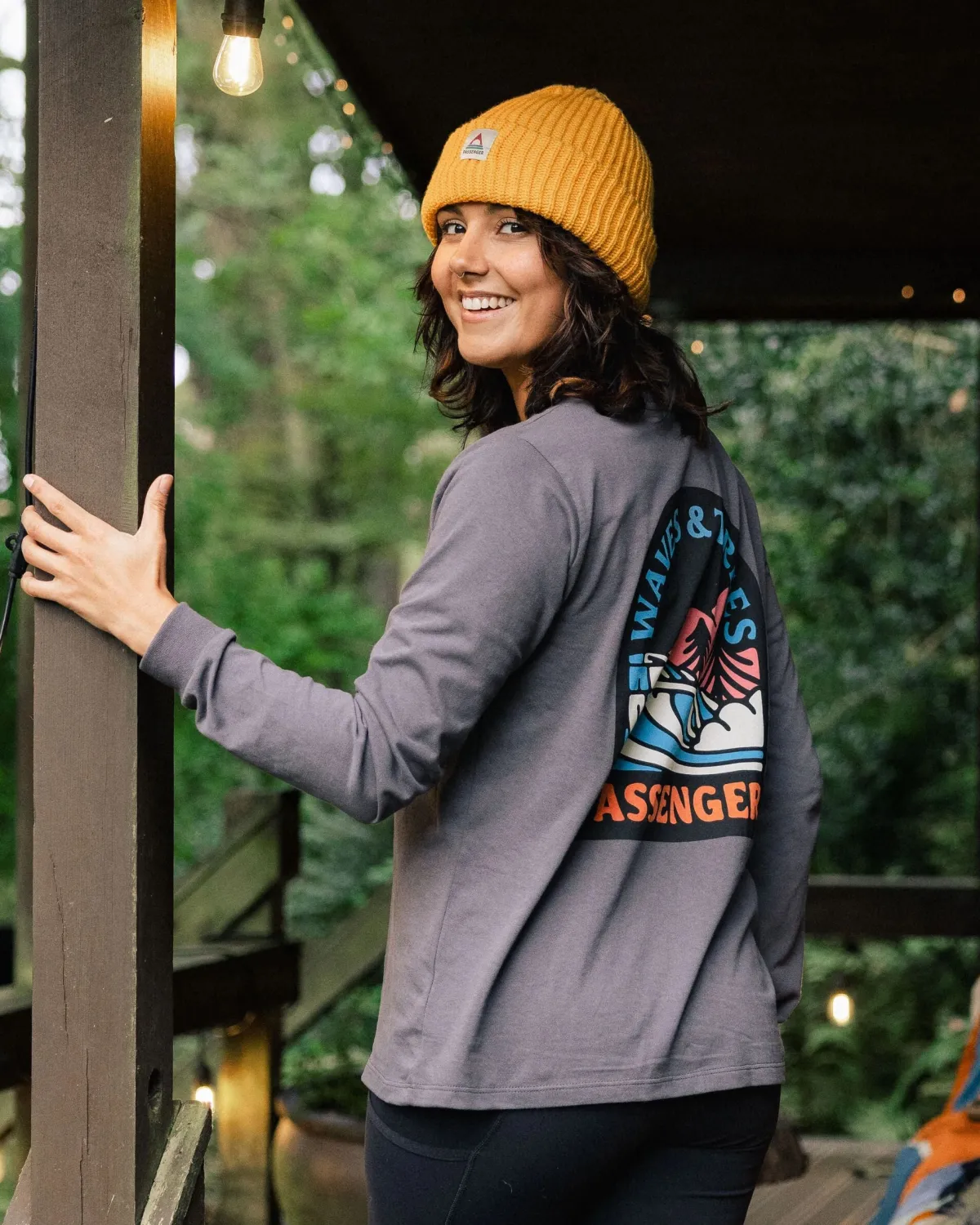 T-Shirts & Tank Tops|Passenger Waves u0026 Trees Recycled Long Sleeve T-Shirt - Charcoal