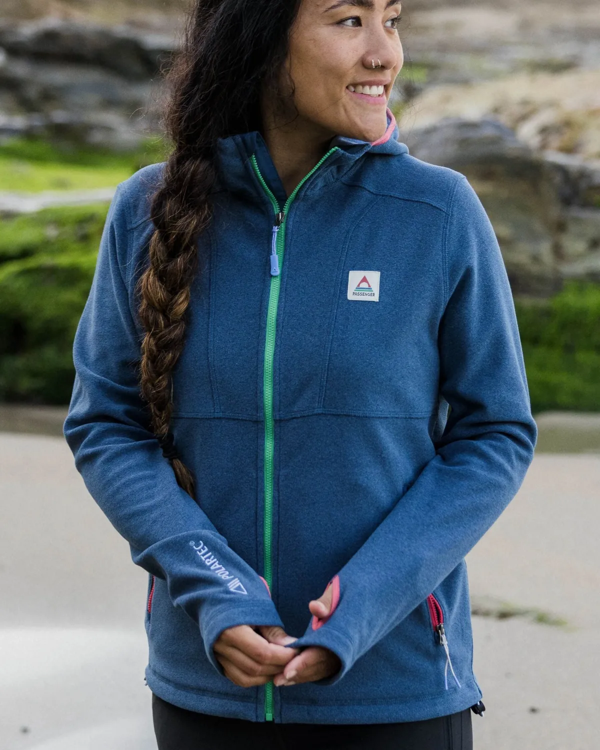 Hoodies|Tops|Passenger Women's Crest Recycled Polartec Fleece Hoodie - Dark Denim Marl DarkDenimMarl