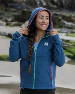 Hoodies|Tops|Passenger Women's Crest Recycled Polartec Fleece Hoodie - Dark Denim Marl DarkDenimMarl