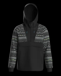 Fleece|Fleece|Passenger Woodland Hooded 1/2 Zip Recycled Polar Fleece - Mountain Geo Charcoal MountainGeoCharcoal