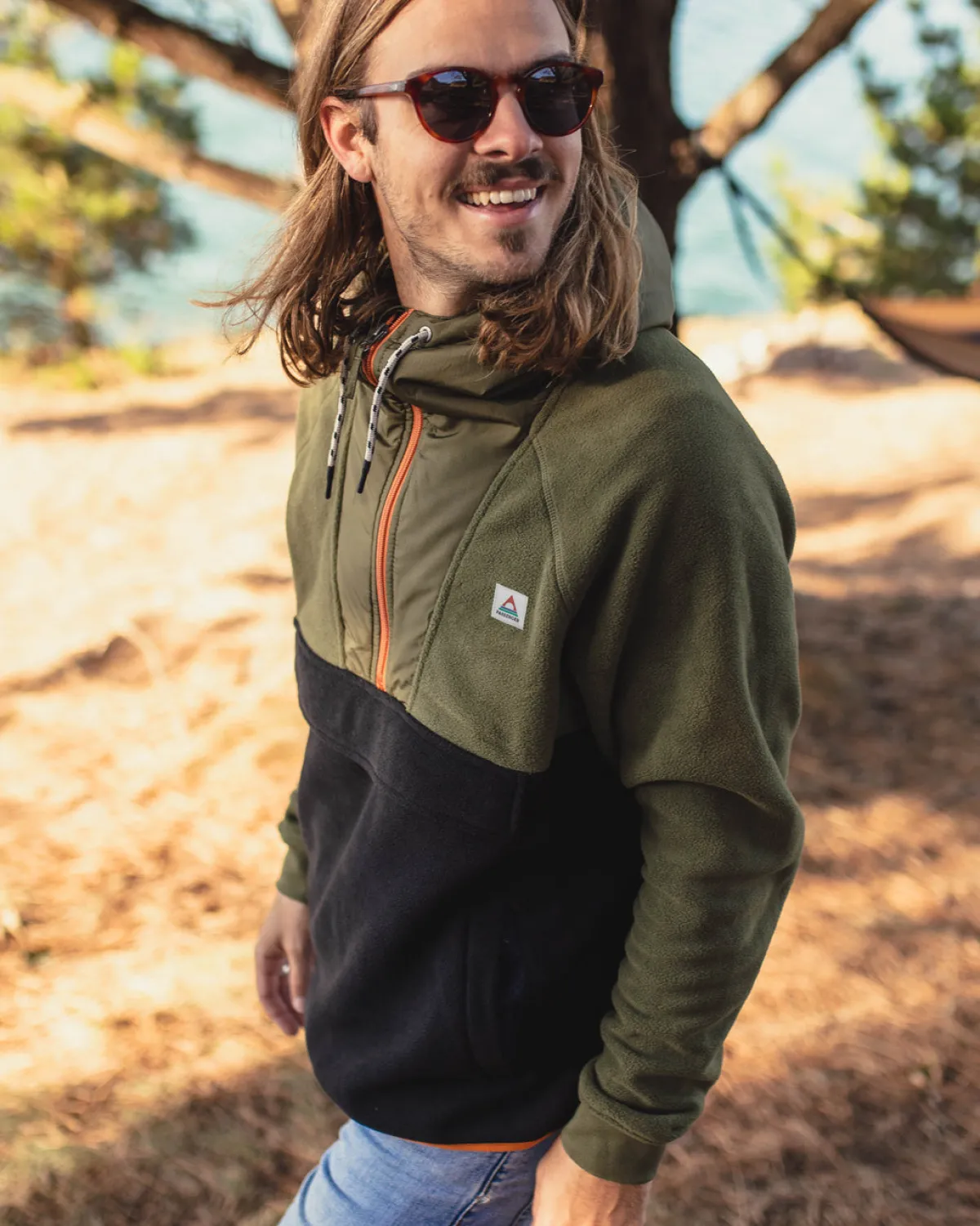 Fleece|Fleece|Passenger Woodland Hooded Half Zip Recycled Polar Fleece - True Black/ Khaki Green TrueBlack/KhakiGreen