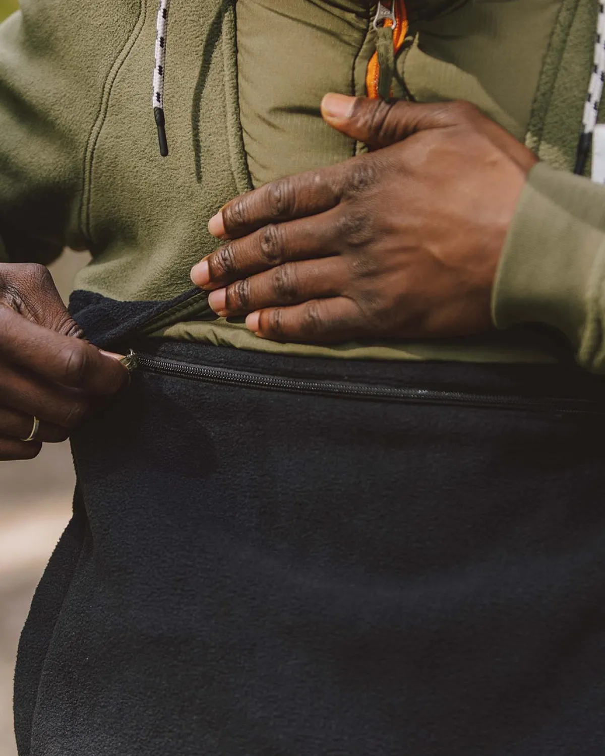 Fleece|Fleece|Passenger Woodland Hooded Half Zip Recycled Polar Fleece - True Black/ Khaki Green TrueBlack/KhakiGreen