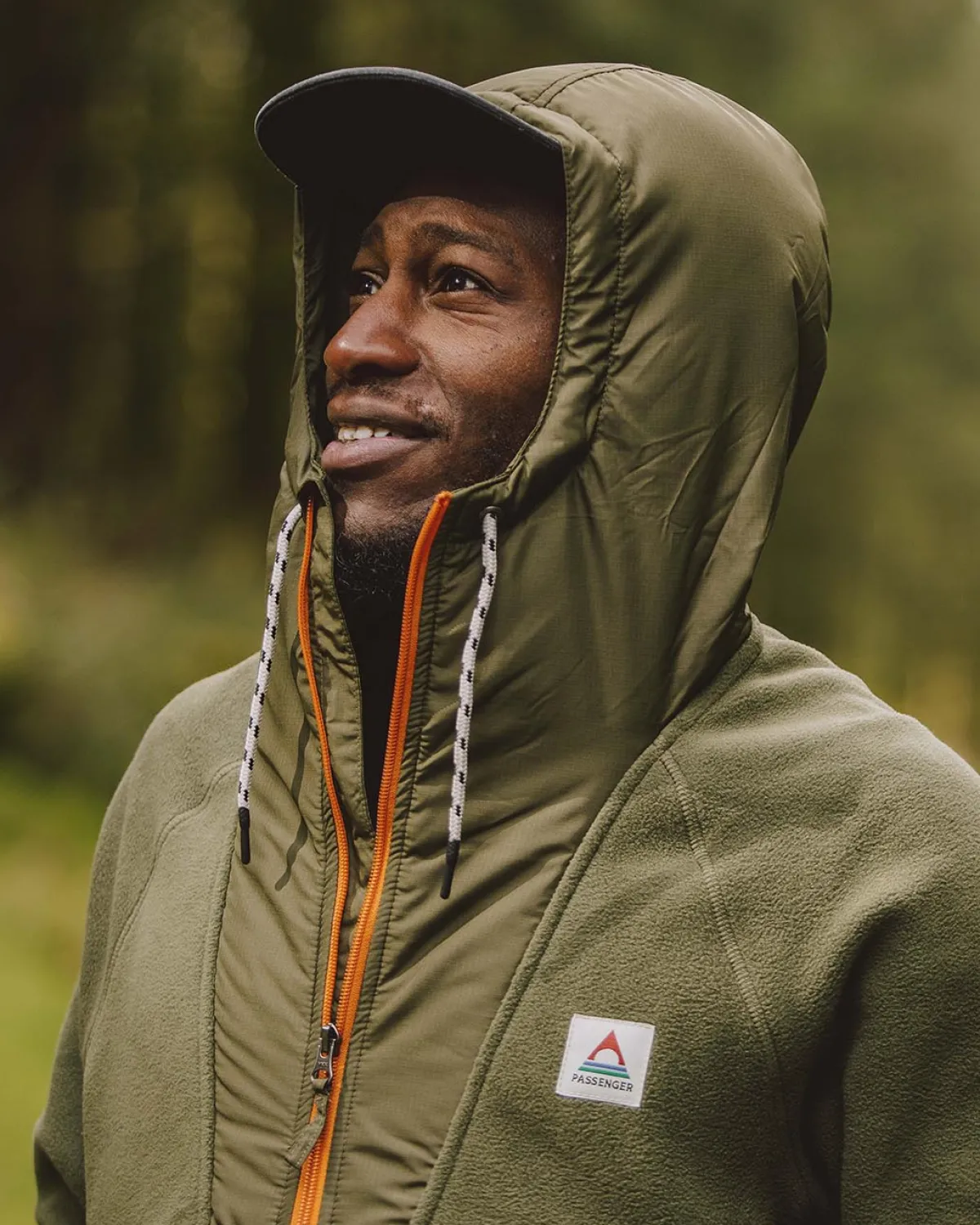 Fleece|Fleece|Passenger Woodland Hooded Half Zip Recycled Polar Fleece - True Black/ Khaki Green TrueBlack/KhakiGreen