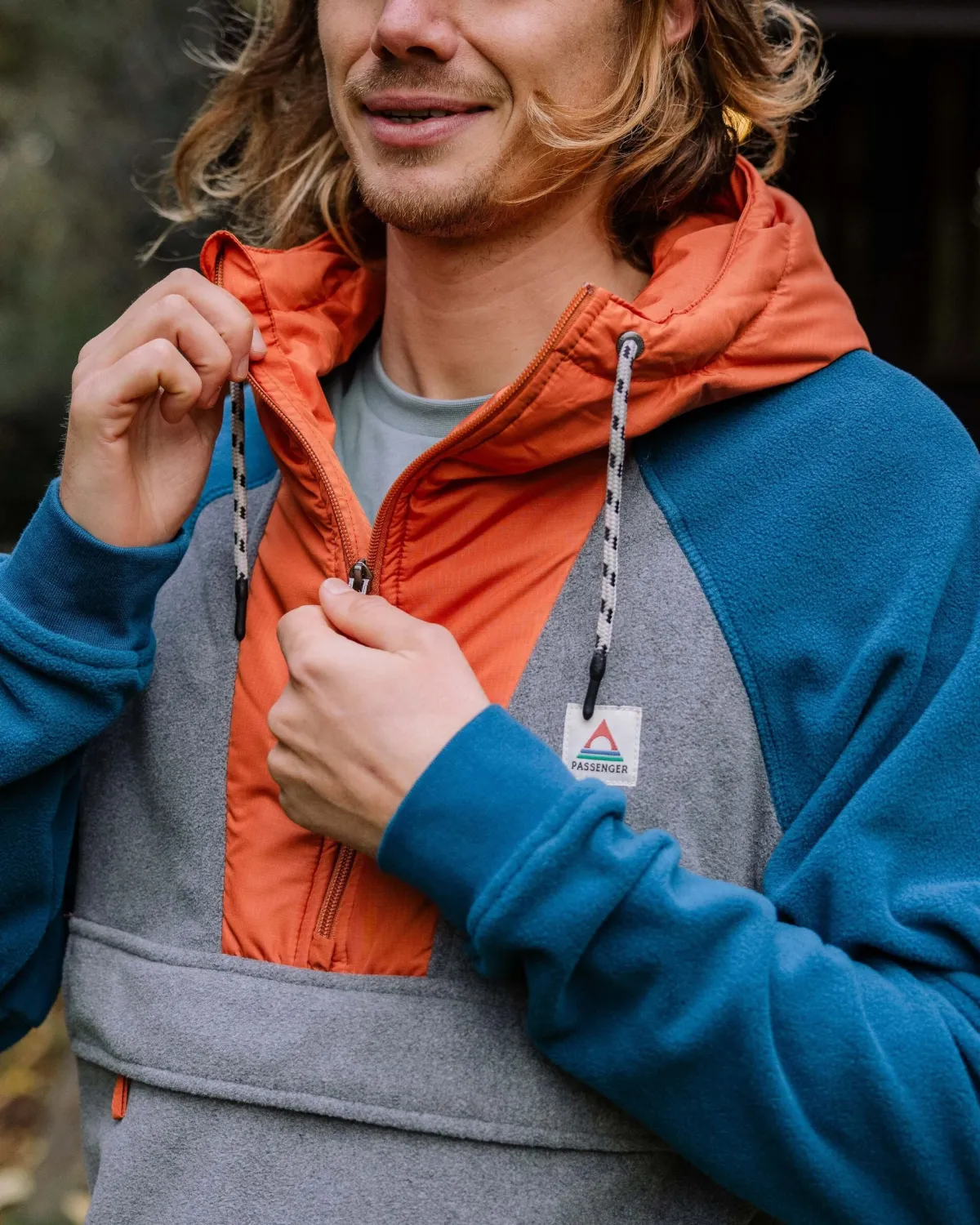 Fleece|Fleece|Passenger Woodland Hooded Half Zip Recycled Polar Fleece - Grey Marl/ Tidal Blue GreyMarl/TidalBlue