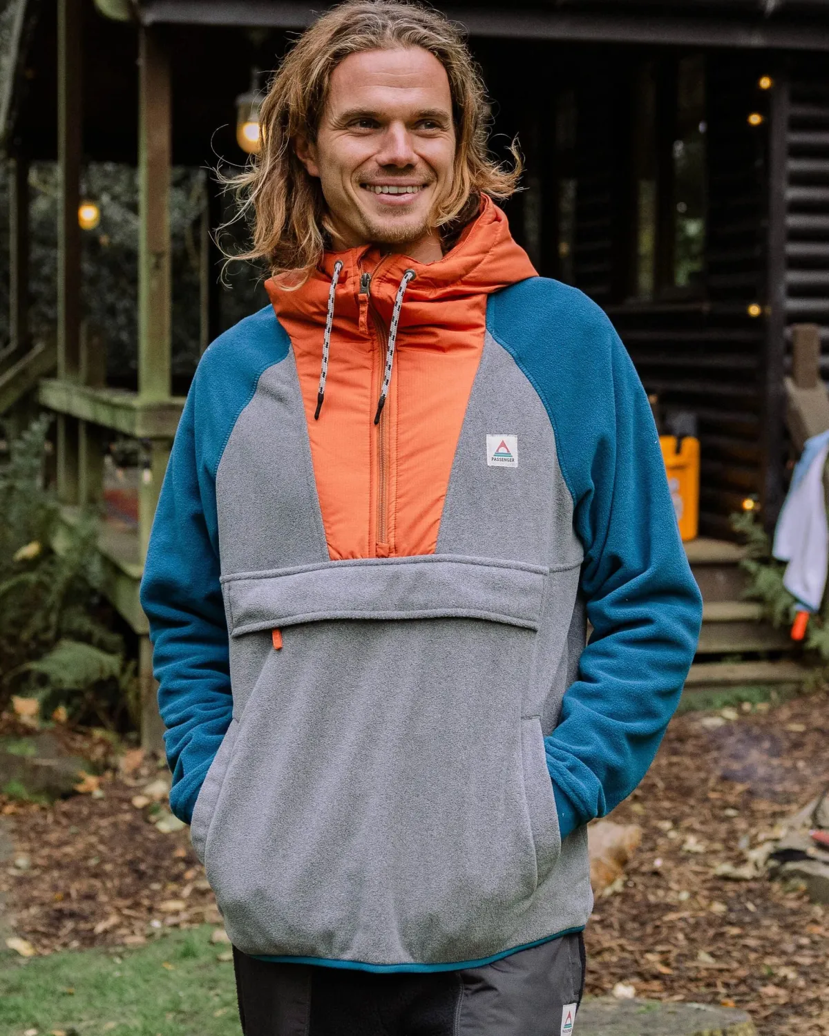 Fleece|Fleece|Passenger Woodland Hooded Half Zip Recycled Polar Fleece - Grey Marl/ Tidal Blue GreyMarl/TidalBlue
