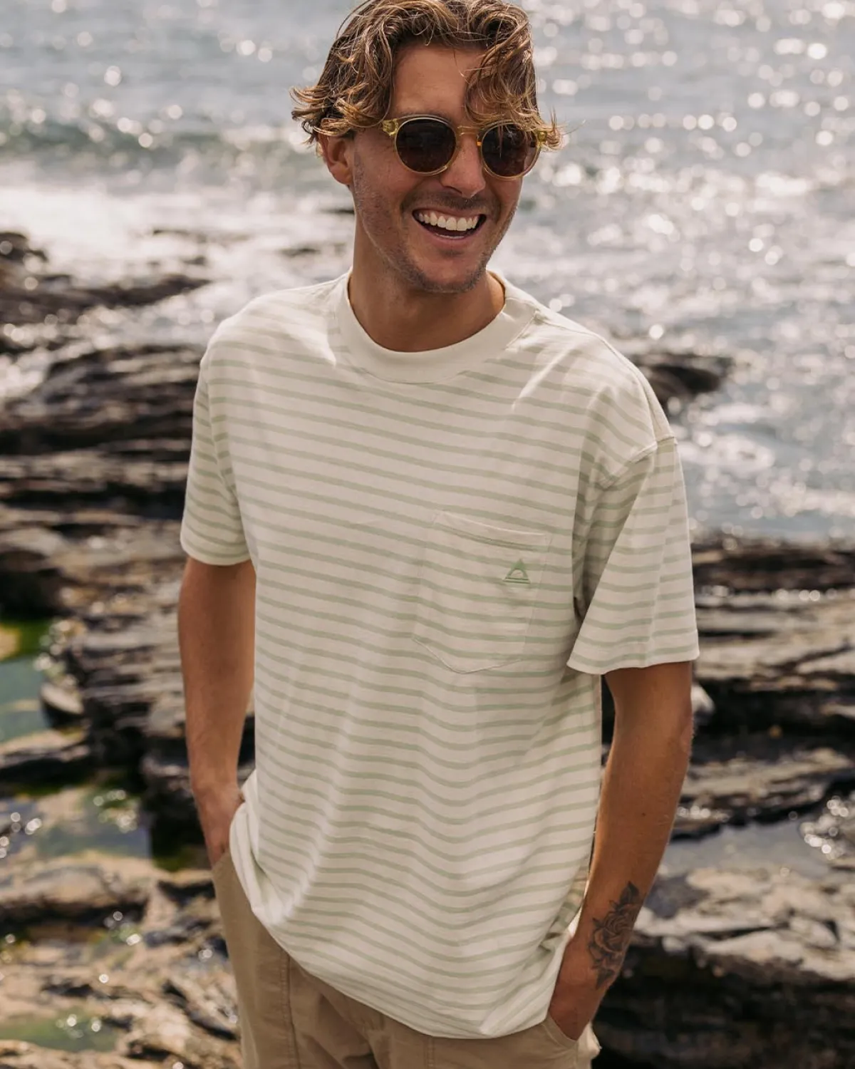 T-Shirts & Tank Tops|T-Shirts & Tank Tops|Passenger Zen Recycled Relaxed Fit T-Shirt - Apple Green Stripe AppleGreenStripe